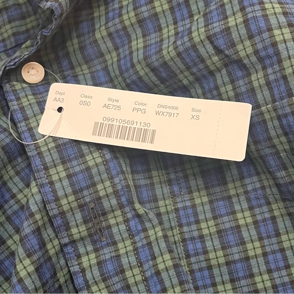 J. Crew Oxford Shirt Organic Cotton Plaid Check‎ Button Up NWT Stretch Men’s XS